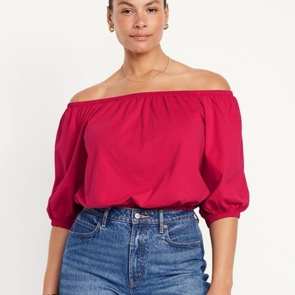 Old Navy Elastic Off Shoulder 3/4 Sleeve Top Women’s Size Large Red NWOT